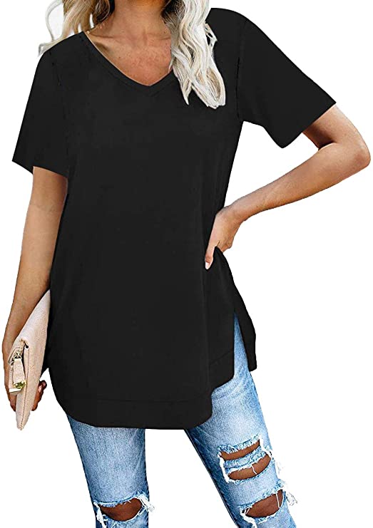 Yidarton Womens Short/Long Sleeve Tops V Neck Solid Color Casual T Shirts Tunic Blouse