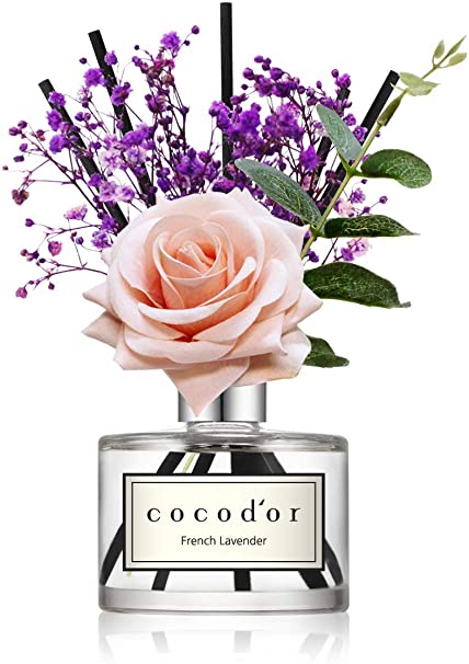 Cocod'or Rose Flower Reed Diffuser, French Lavender Reed Diffuser, Reed Diffuser Set, Oil Diffuser & Reed Diffuser Sticks, Home Decor & Office Decor, Fragrance and Gifts, 6.7oz