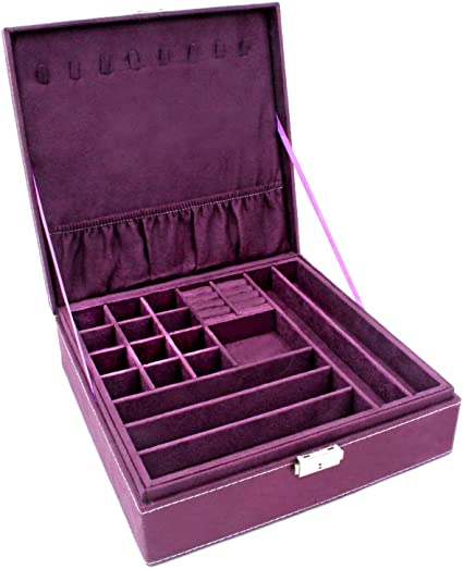 KLOUD City Two-Layer lint Jewelry Box Organizer Display Storage case with Lock (Purple)