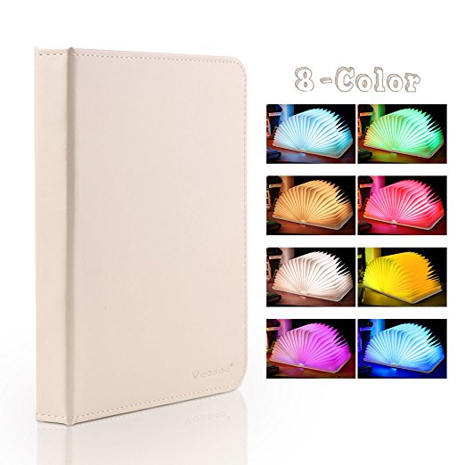 Veesee Upgrading 8 Colors Book Lamp,Rechargeable Book-Shaped Lamp,Folding Book Reading Light,Creative Night Light Beside Bed,Desk Table Living Room Decor Lighting Gift for Girl Friend(Beige)