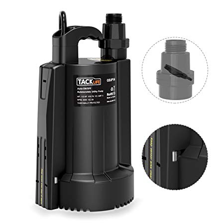 Submersible Pump, Tacklife 1/3 HP Automatic ON/OFF Electric Water Removal Pump, 4 Amp High-efficiency Pure Copper Motor with Thermal Protection-2800 GPH Maximum flow, Low Noise with Check Valve(Black)