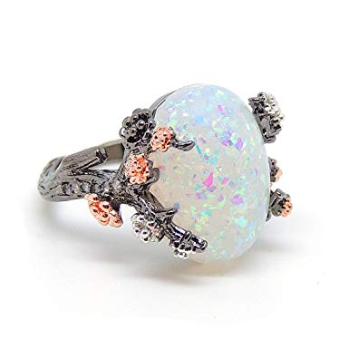 Ginger Lyne Collection Henrietta Tree Branch Flower Simulated Fire Opal Ring for Kids Women Elven Promise Rings for Teen Girls Engagement Ring New Arco Stone Simulated Black Fire Opal