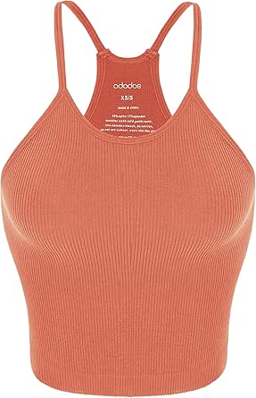 ODODOS Women's Crop Seamless Rib-Knit Camisole Strappy Racerback Cropped Tank Tops