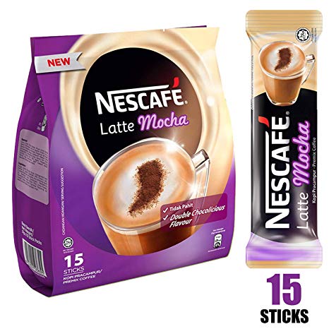 Nescafe 3 in 1 MOCHA Coffee Latte - Instant Coffee Packets - Single Serve Flavored Coffee Mix (15 Sticks)