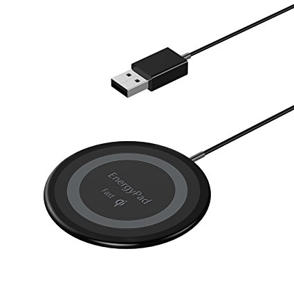 Ultra-thin Qi Wireless Charger, MeGa Wireless Charger Charging Pad Standard Charge for iPhone X/ 8/ 8 Plus, and Fast Wireless Charging for Samsung Galaxy Note 8/ S8/ S8 / S7, with 3.3ft USB Cable