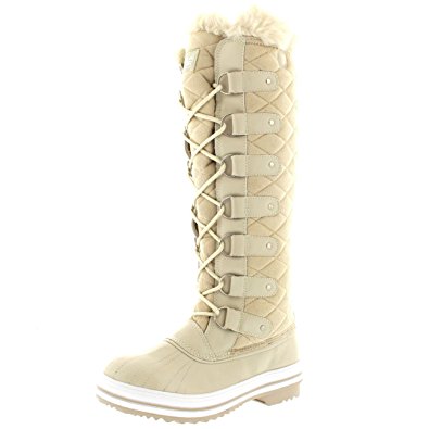 Polar Products Womens Quilted Knee High Duck Rain Lace Up Muck Snow Winter Boots