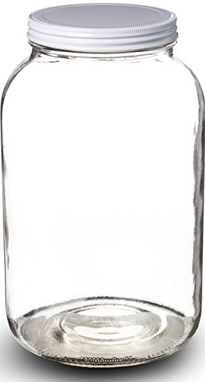 Paksh Novelty Wide Mouth 1 Gallon Clear Glass Jar   Metal Lid With Airtight Liner Seal for Fermenting Kombucha / Kefir, Storing and Canning / USDA Approved, Dishwasher Safe