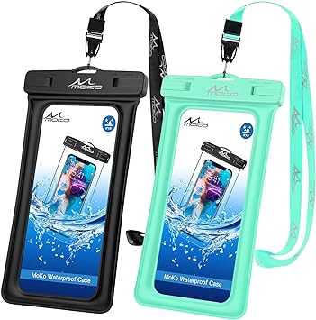 MoKo Floating Waterproof Phone Pouch 2Pack Compatible with iPhone 14 13 12 11 Pro Max X/Xr/Xs/SE 3, Samsung S21/S10/S9/S8