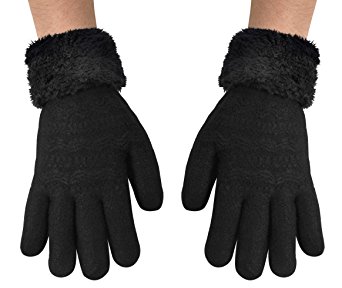 Peach Couture Classic Cable Knit Plush Fleece Lined Double Layer Winter Gloves