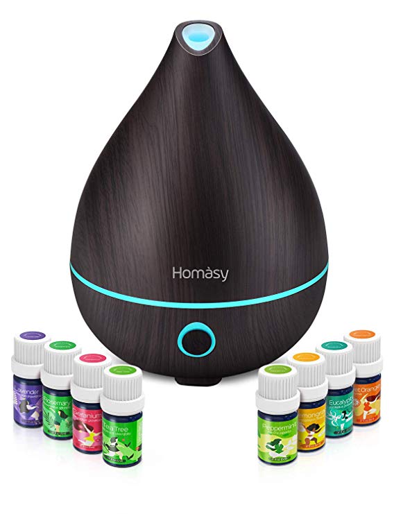 VicTsing Homasy Aromatherapy Diffuser with Essential Oils Set, Essential Oil Diffuser 130ml and 8 Bottles Natural Pure Essential Oils, Super Quiet Aroma Diffuser with 8 Colors Lights BPA-Free for Home