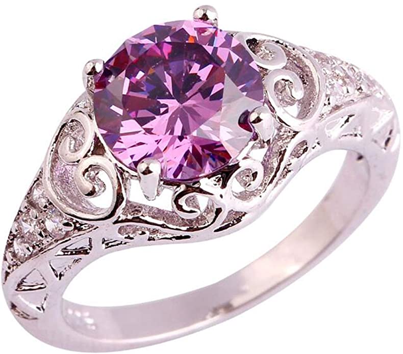 Jude Jewelers White Gold Plated Crystal Cubic Zircon Amethyst Wedding Ring Elegance Band