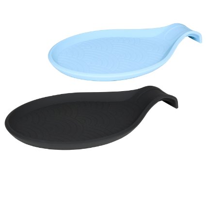 SbS Low-Profile Spoon Rest - Made From Top Quality Silicone with a Unique Design for Extra Stability - Value 2-pack with Blue and Black spoon rests