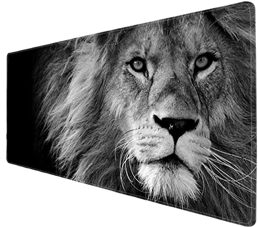 POKABOO Large Gaming Mouse Pad with Stitched Edges, Flame Soccer Big XL XXL Computer Mouse Mat Keyboard Mat Pad for Laptop Work & Gaming& Office & Home (31.5×11.8×0.15 inch) (Lion)