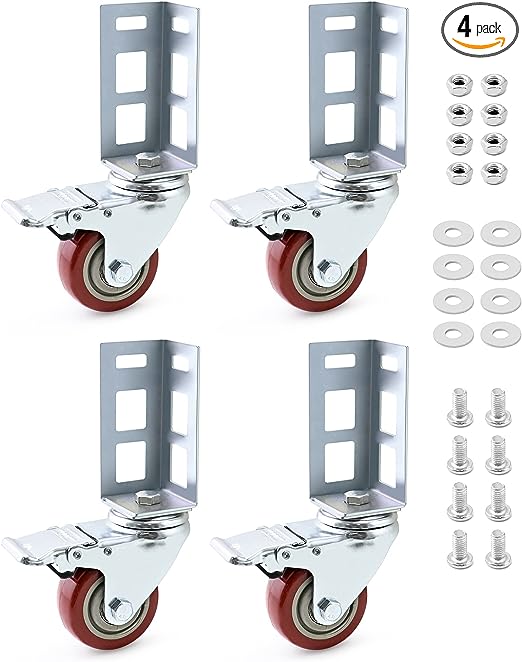 QWORK Storage Rack Caster Wheels, 4 Pack 3" Heavy Duty 500 lb. Max Total Capacity Storage Shelf Accessories, Fit for Boltless Self Locking Shelving Racks