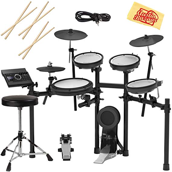 Roland TD-17KV-S Electronic Drum Set Bundle with Drum Throne, 3 Pairs of Sticks, Audio Cable, and Austin Bazaar Polishing Cloth