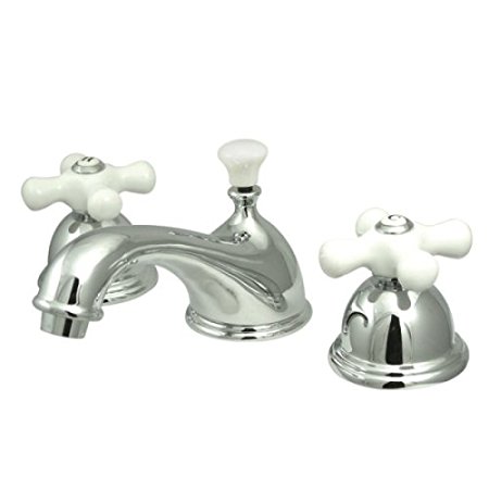 Kingston Brass KS3961PX Restoration Widespread Lavatory Faucet with Porcelain Cross Handle, Polished Chrome