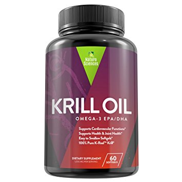 Antarctic Krill Oil Omega 3 Supplement By Naturo Sciences - 100% K-REAL Contains: EPA, DHA, Omega-6, Phospholipids, Astaxanthin 60 Softgels, 30 Servings-Pack of Three