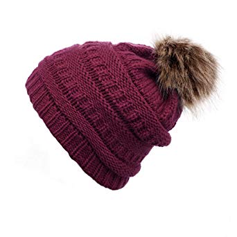 T1FE 1SFE Winter Slouchy Messy Bun Ponytail Beanie Hat for Women