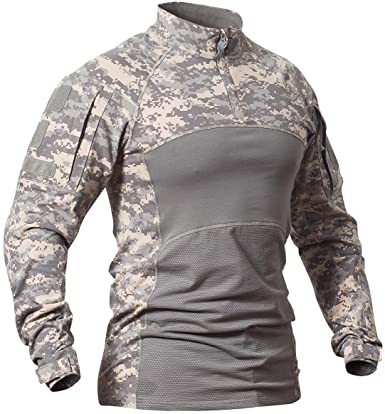 CARWORNIC Men's Tactical Military Assault Combat Shirt Long Sleeve Slim Fit Camo T Shirt with Zipper