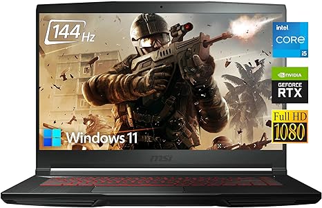 MSI GF63 Gaming Laptop, 15.6" FHD 144Hz IPS Display, GeForce RTX 3050 4GB,11th Gen Core i5-11400H (Beats i7-10750H),16GB RAM,1TB SSD, USB-C, RJ45, WiFi 6, Backlit Keyboard, Win 11,Black