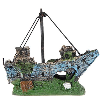 M2cbridge Aquarium Fish Tank Rock Pirate Ship Vessel Hiding Cave Landscape Decor Ornament