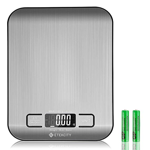 Etekcity Upgraded Digital Kitchen Food Scale Multifunction Small Scale, Back-lit LCD Display, 11 lb 5 kg, Stainless Steel (Batteries Included)