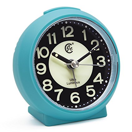 JCC Charming Luminous Small Round Handheld Size Non Ticking Quartz Bedside Desk Clock Travel Alarm Clock with Light Night, Snooze Function - Battery Operated (Matte - Blue)
