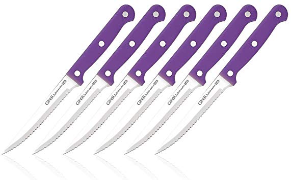 Ginsu KIS-PU-DS-006-1 Kiso Dishwasher Safe Purple 6 Piece Steak Knife Set, 3" W x 11.25" x 1.5