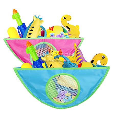 NKTECH Ship Shape Bath Toy Organizer - Baby Kids Bath Tub Waterproof Toy Hanging Storage Triangle Bag Organizer Holder, Bath Toy Storage for Kids, Toddlers and Infants (Rose&Blue)