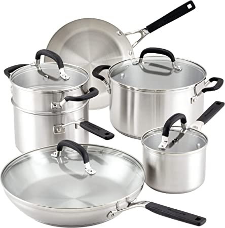 KitchenAid Stainless Steel Cookware / Pots and Pans Set, 10 Piece, Brushed Stainless Steel