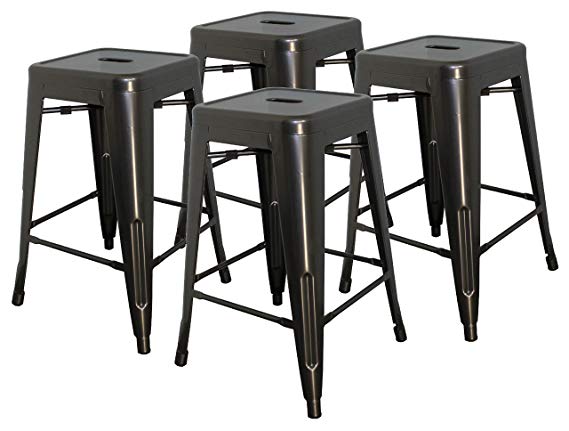 Hercke 24" Stacking Metal Bar Stool (4 Pack) Steel - Gunmetal Gray - Kitchen Island Counter Industrial Indoor Outdoor Backless Chair | by SafeRacks (24")