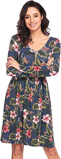 Pasttry Women's Casual Solid Empire Waist Short Sleeve Above Knee Length Fit Flare A Line Dress