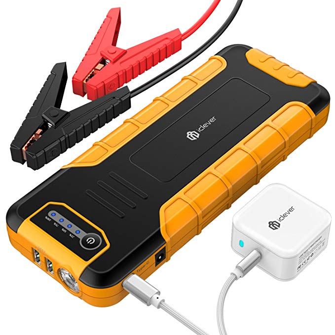 [PD 30W Input & Output] iClever 20000mAh Car Jump Starter (up to 8L gas or 6.5L diesel engine), Power Delivery 30W Power Bank with Dual USB 3.0 Quick Charge for Nintendo Switch and MacBook (Yellow)