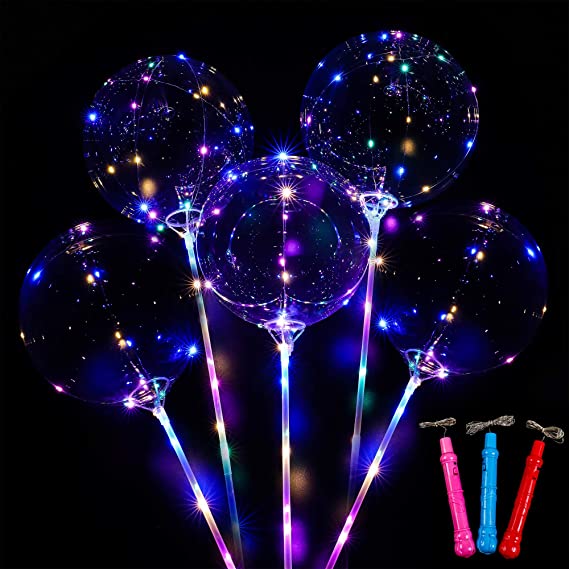 Led Balloons Colorful 10 Packs,70 cm Sticks,Light up balloons,3 Levels Flashing Led String Lights,Crown Handleds,20 Inches Bubble Balloons,Air Pump, Christmas/Birthday Party /Wedding Decoration