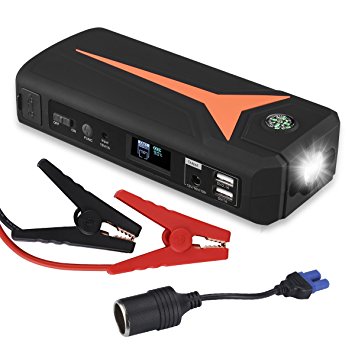 FLOUREON 500A Peak 16800mAh Portable Car Jump Starter Battery Booster with LCD Screen, LED Lighting and Cigarette Lighter Cable (Up to 6.5L Gas or 5L Diesel Engine)