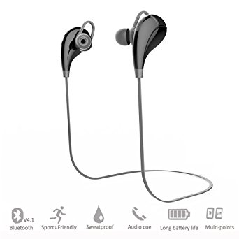 Bluetooth Headphones,Amicool 4.1 Wireless Sport Earbuds Stereo Earphones, Noise Cancelling Headset with Mic for Smartphones Bluetooth Devices (Black)