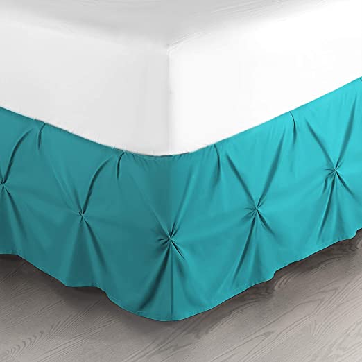 Nestl Pinch Pleat Bed Skirt, Pleated Wrap Around Bed Skirt, Easy Fit 14” Inch Pintuck Bed Skirt, Premium Microfiber Ruffle Bed Skirt, Luxury Bedskirt Hotel Quality Bed Ruffle, King Bed Skirt Teal Blue