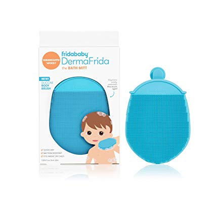Toddler Silicone Body Bath Brush by Fridababy | DermaFrida The Bath Mitt | Quick-Dry, Bacteria-Resistant Replacement to Kids Washcloth | Exfoliating Mitt Fits Both Parent or Child