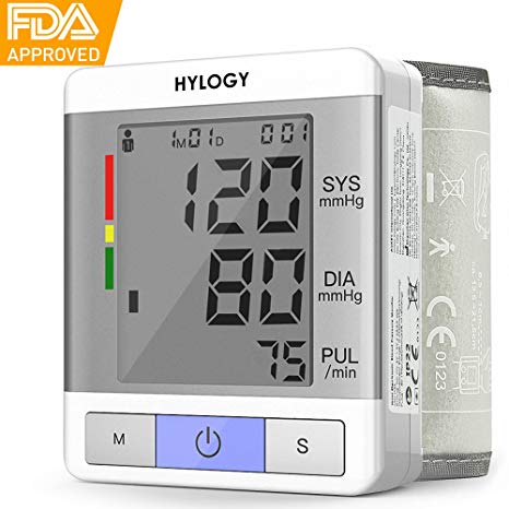 Hylogy Wrist Blood Pressure Monitor Digital Full Automatic Measure Blood Pressure with Heart Rate Pulse Detection Large LCD Display 2 * 90 Memory Capacity for Home Use
