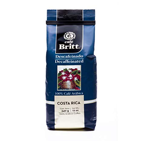 CAFÉ BRITT - Decaf Coffee, Dark Roast, Arabica Coffee Beans, Ground Coffee, 12 Oz. Costa Rican Coffee Bag.