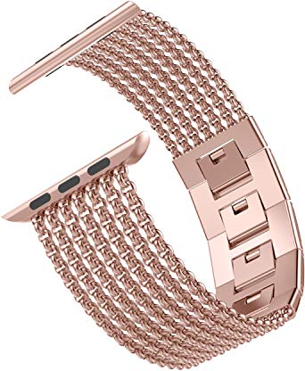 Wearlizer Series 4 3 Gold Compatible Apple Watch Band 42mm 44mm iWatch Womens Mesh Loop Chain Stainless Steel Wristband Beauty Metal Strap Chain Replacement Cool Bracelet Series 4 3 2 1 Sport Edition