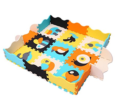 MQIAOHAM 9 piece Play Mat Non Toxic Crawl Mat with Softer Thicker EVA Foam for Fall Protection 9 Tiles with edges for Tummy Time and Crawling Style Multi-Purpose Foam Floor Mats P014B3010
