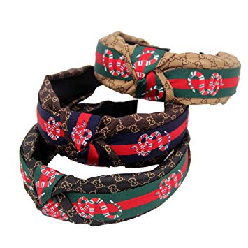 Red Green Stripe Headbands for Women - Hair Hoops with Coral Snake Animal - Cross Knot Hairbands with Cloth Wrapped for Girls - 3Pcs (Coral Snake Style)