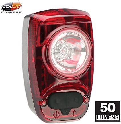 Cygolite Hotshot– 50 Lumen Bike Tail Light– 6 Night & Daytime Modes– User Tuneable Flash Speed– Compact Design– IP64 Water Resistant– Secured Hard Mount– USB Rechargeable– Great for Busy Roads