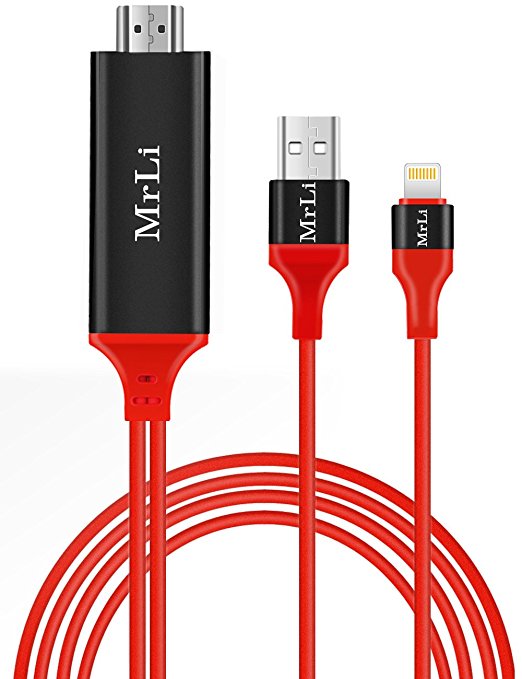 Lightning to HDMI, MrLi USB to HDMI Lightning Adapter Apple to HDMI Adapter 1080P AV Adapter HDTV Cable Upgraded 6.6ft for iPhone 7/6/5 Series, iPad Air/mini/Pro, Pod touch RED