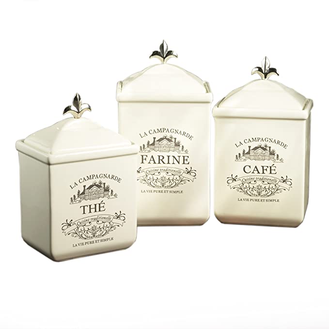 American Atelier Maison 3-Piece Cookie Jar Set, White - 6004-CAN