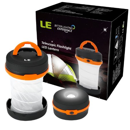 LE® Collapsible LED Camping Lantern Flashlight, Dual Purpose, 3 Modes, Battery Powered, Water Resistant, Home, Garden and Camping Lanterns for Hiking, Emergencies, Outages