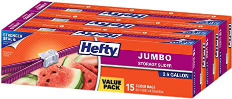 Hefty Slider Jumbo Storage Bags (2.5 Gallon, 15 Count, Pack of 3)