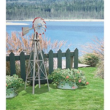 4ft. Ornamental Windmill - Galvanized with Red Tips