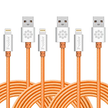 iPhone 8 Charger, 3 Pack 6 Ft F-color Nylon Braided 8 Pin Lightning to USB Cable Cord Apple Certified for iPhone 8 7 6S 6 Plus 5S 5C 5 iPhone SE, iPad Air 3 Mini 4, iPad Pro iPod Touch 5 Orange